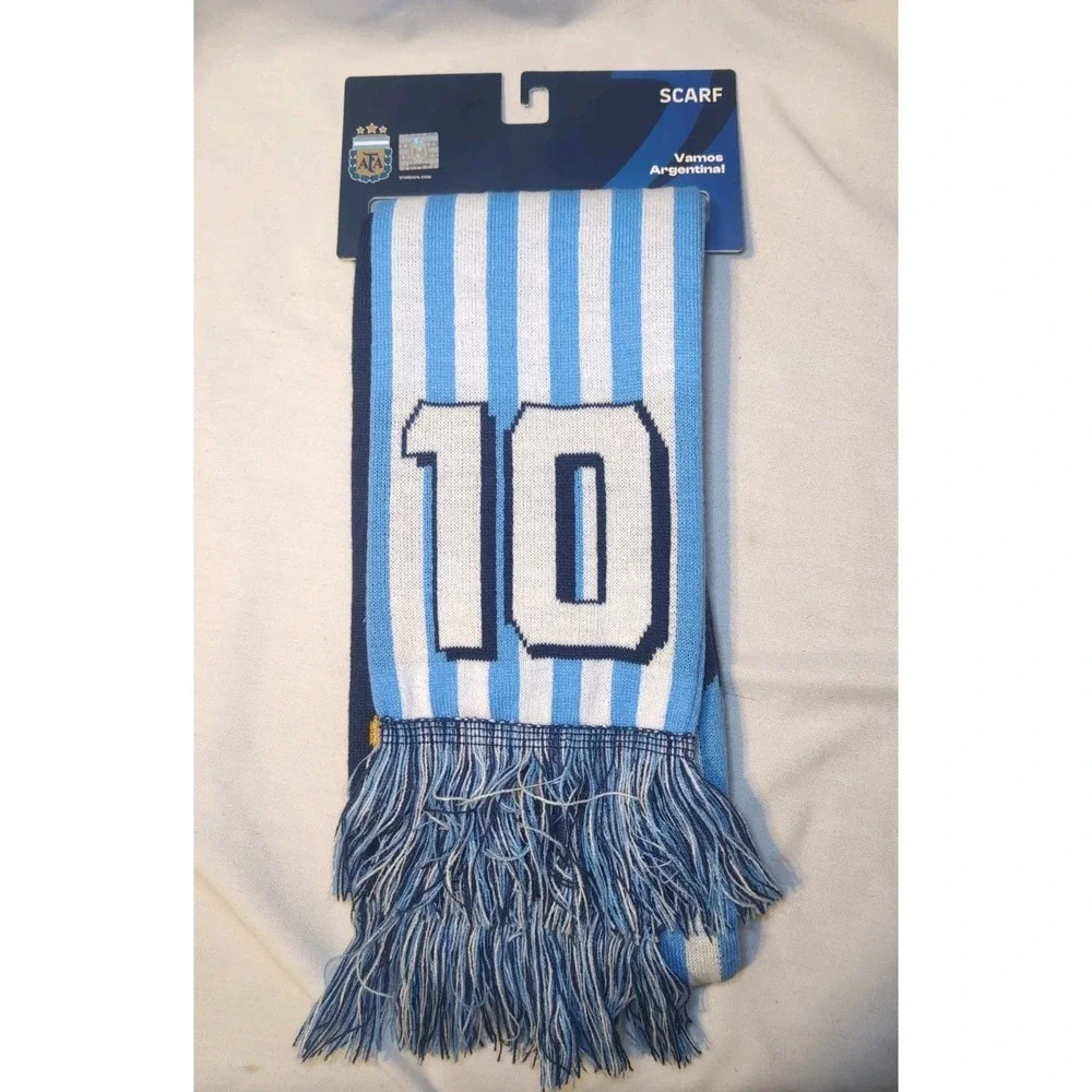 Messi #10 Oficial AFA Argentina Soccer Scarf Icon Sports Blue White Knit New